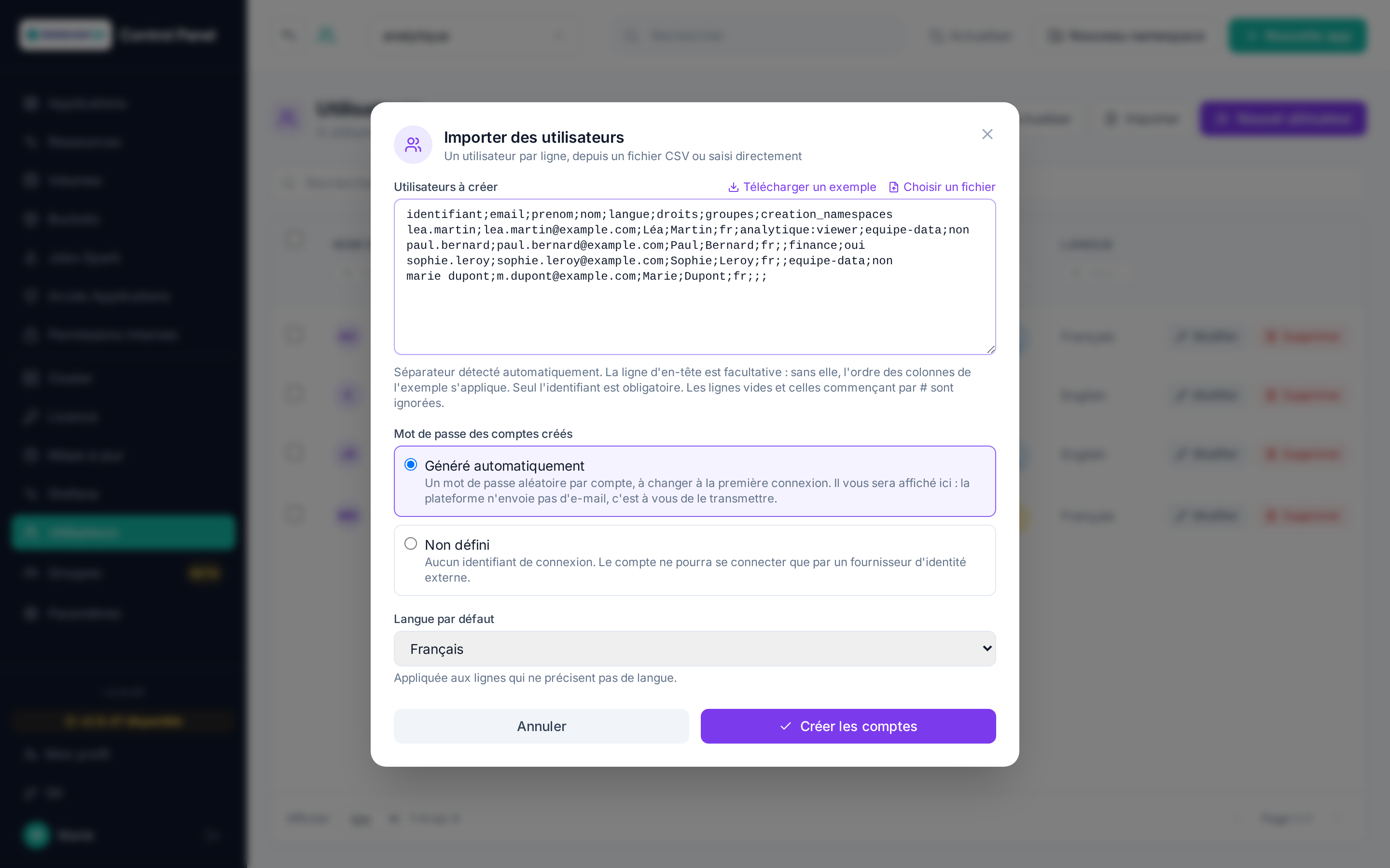 Import d'utilisateurs