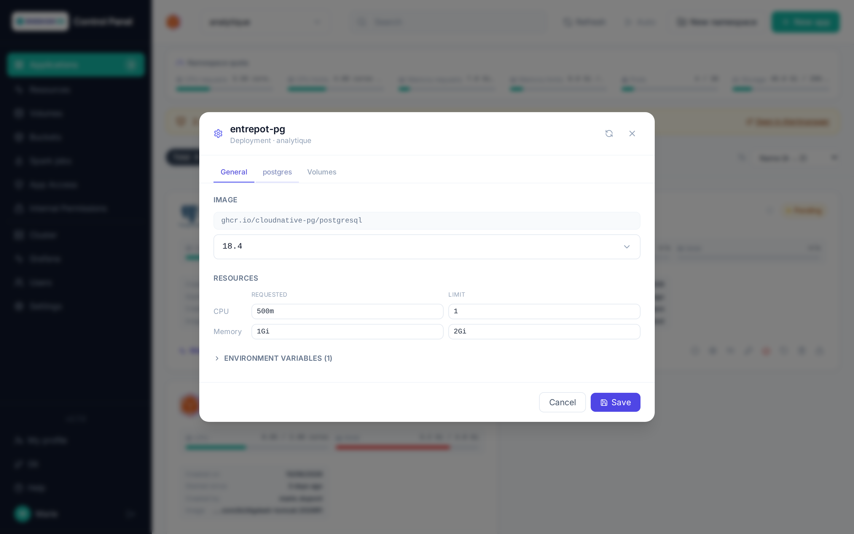 Configuration modal