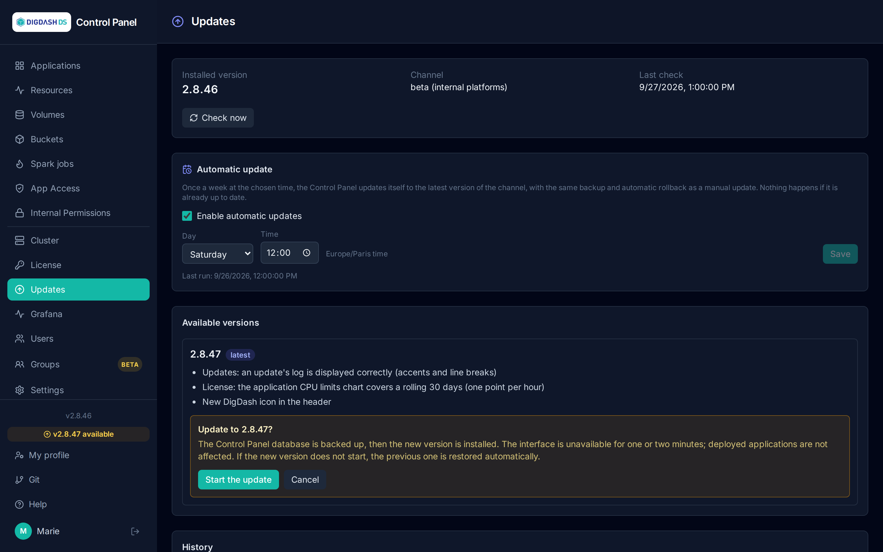 Update confirmation