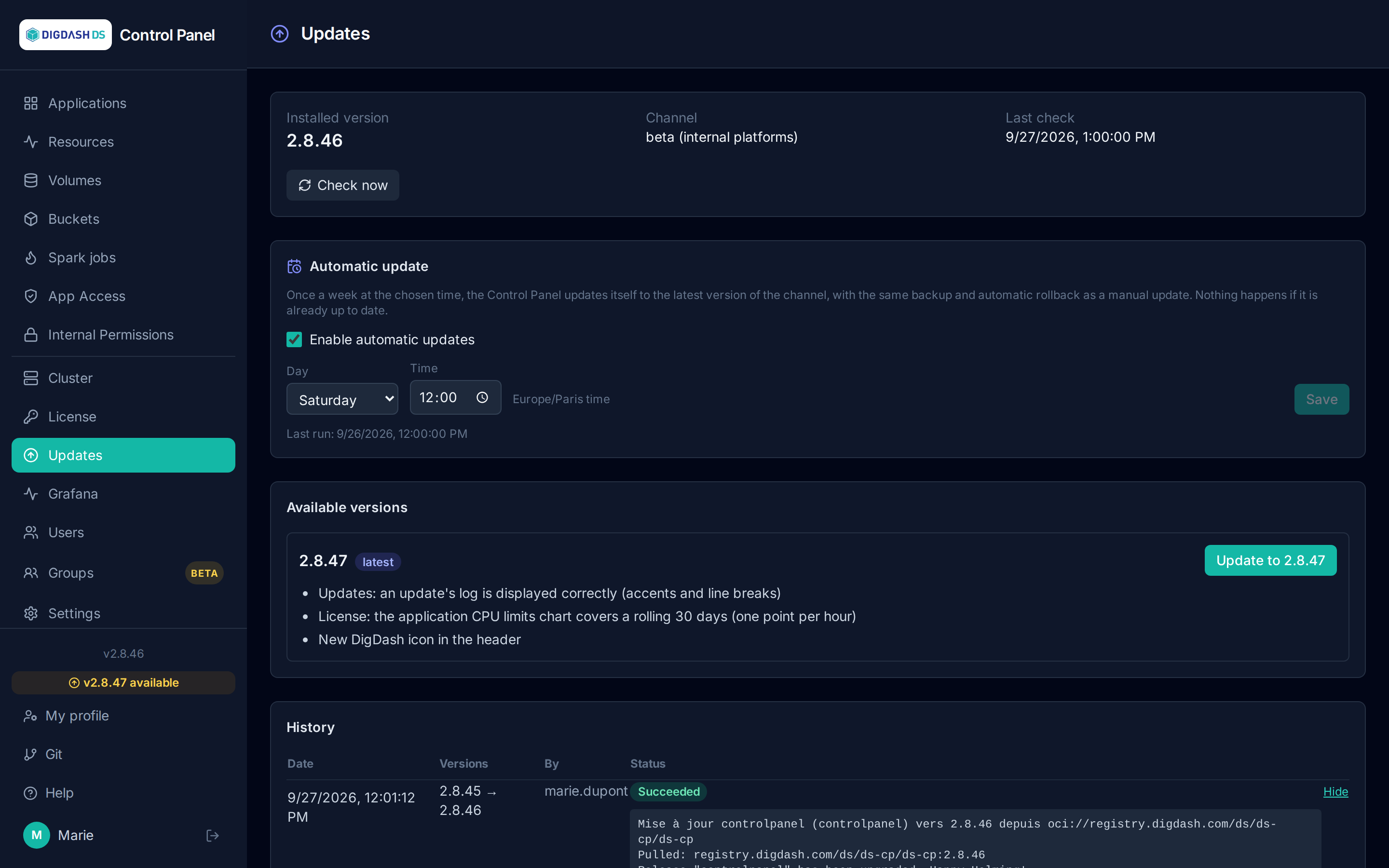 Update log