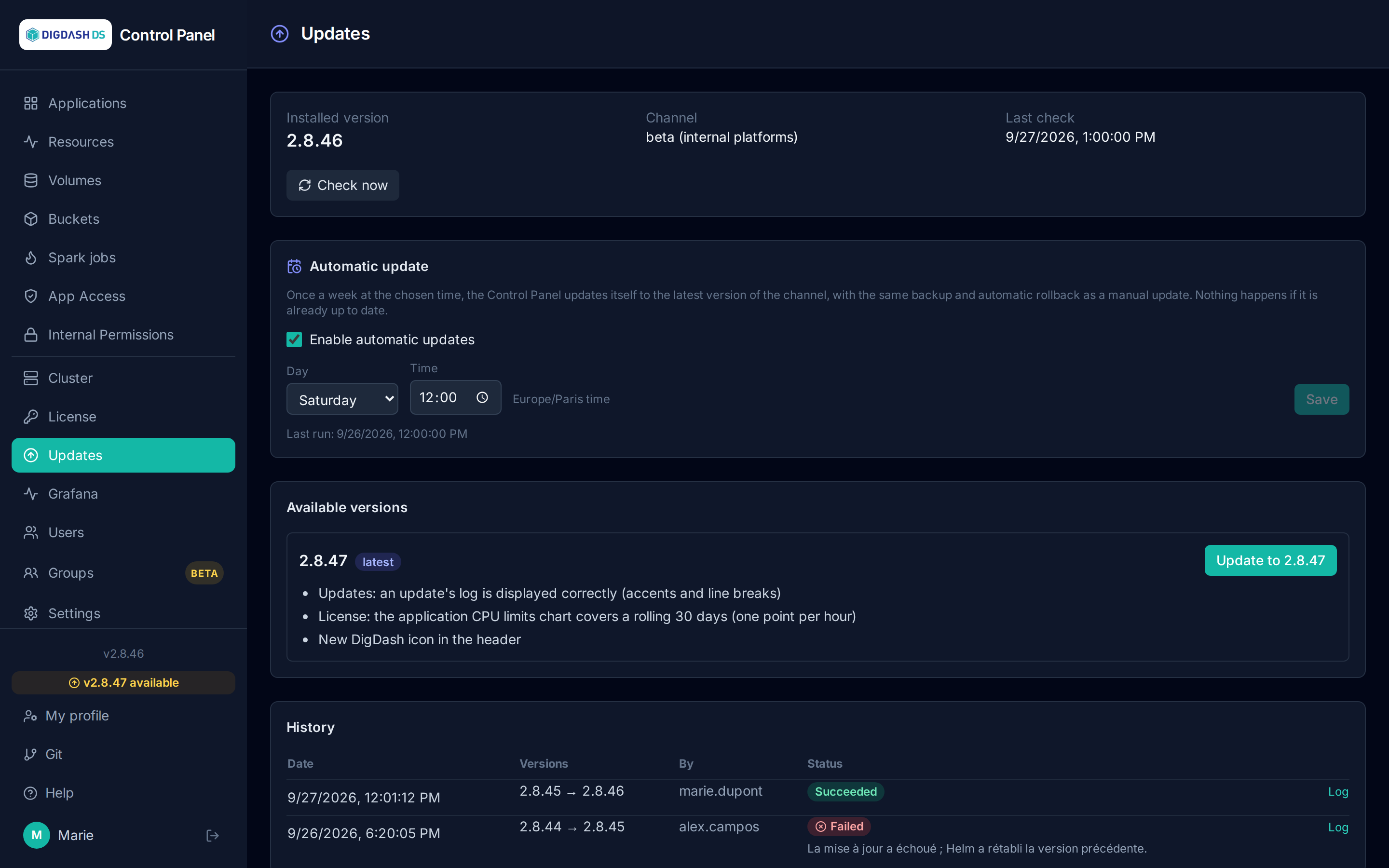 Updates page