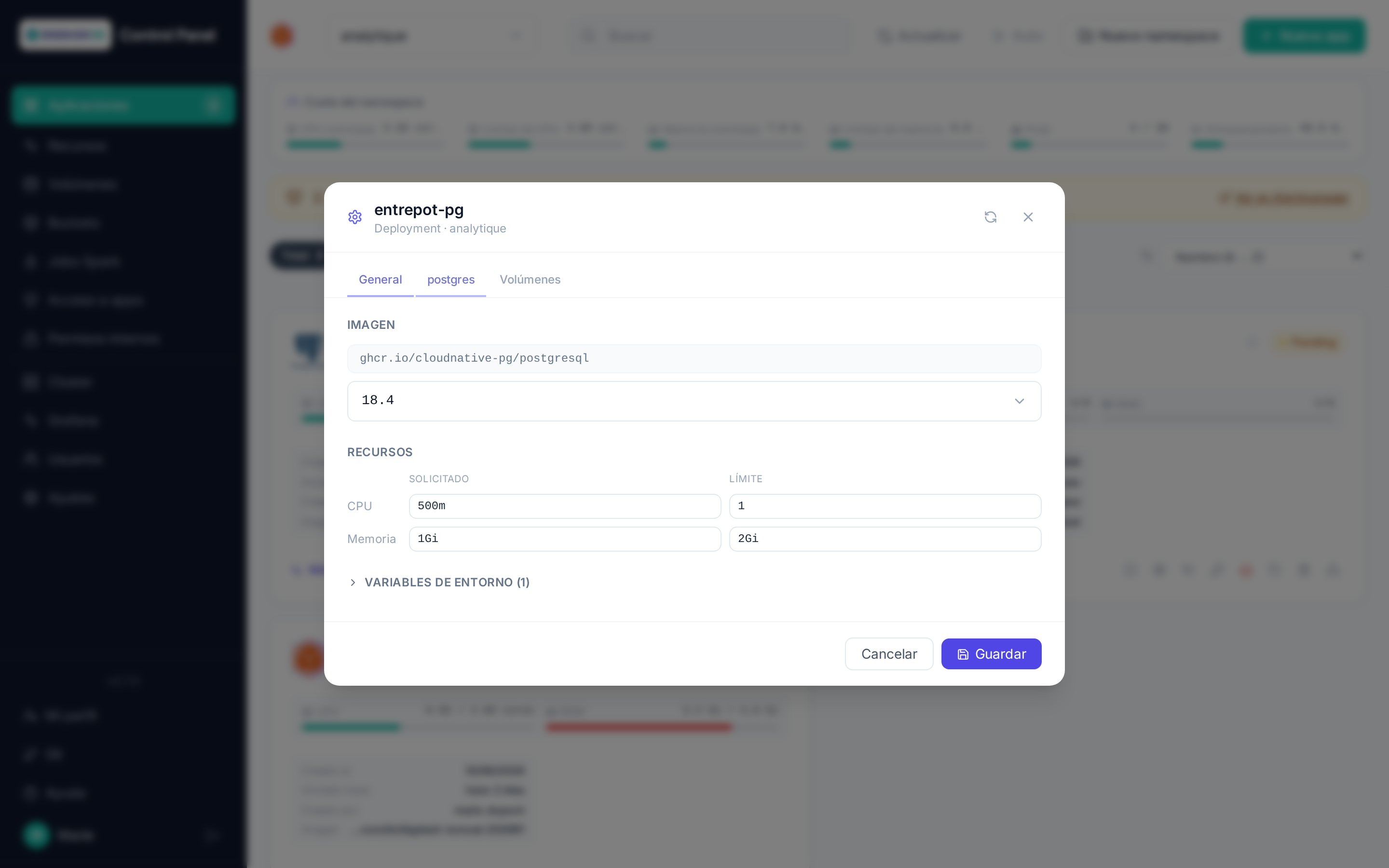 Modal de configuración